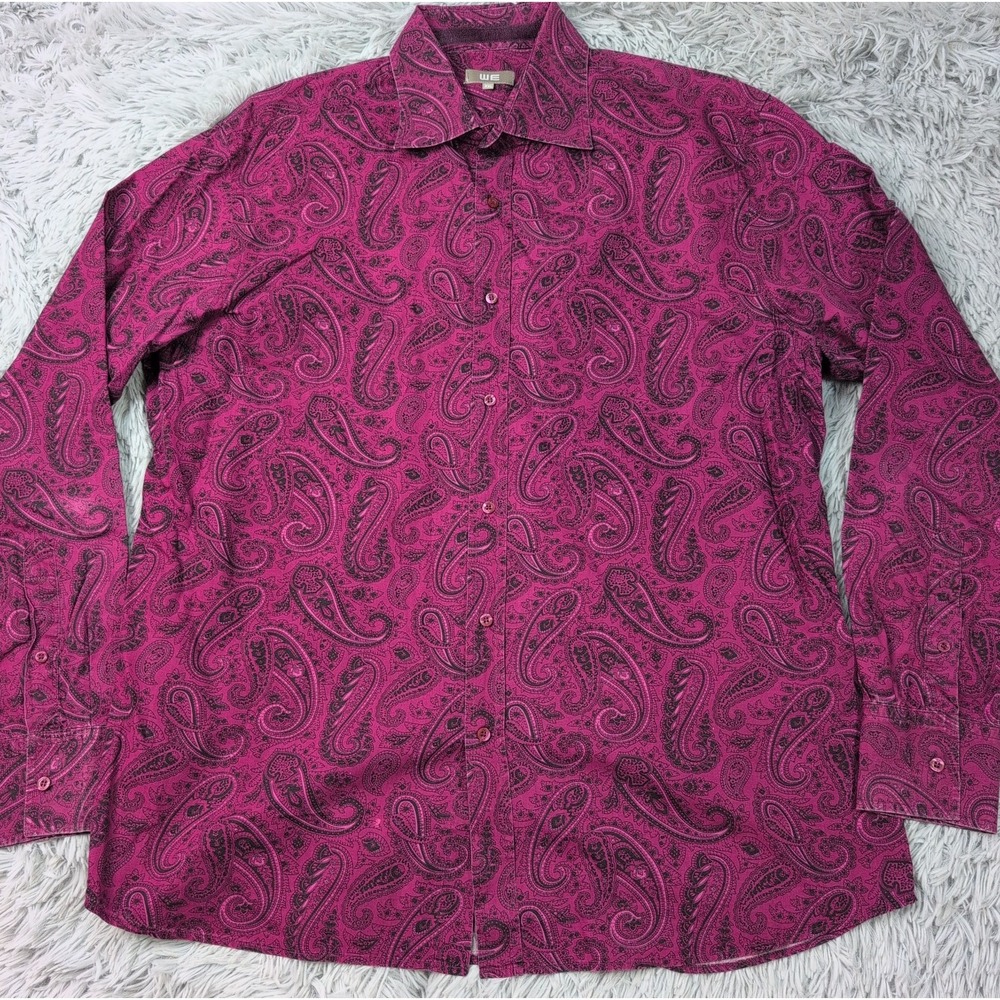 WE Shirt Mens XXL Purple Paisley Button Up Cotton Casual Comfort